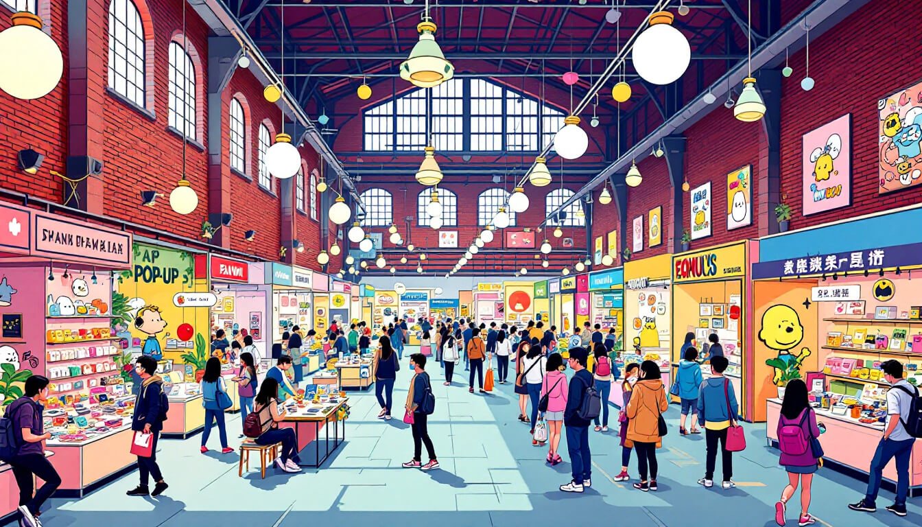 Illustration of pop-up exhibitions and indie designer booths at Huashan