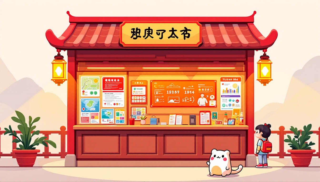 Kawaii illustration of visitor information booth at Huashan Creative Park
