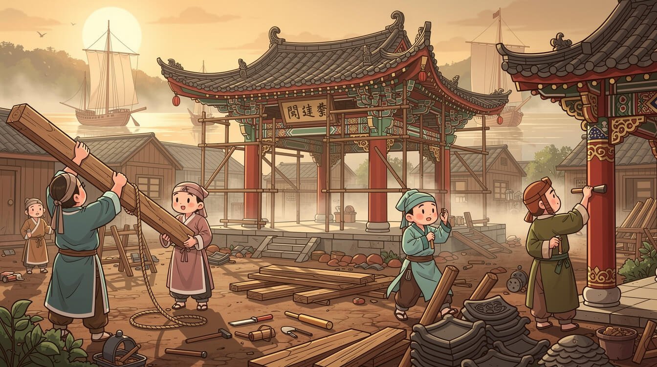 Fujian immigrants building Longshan Temple Taipei 1738