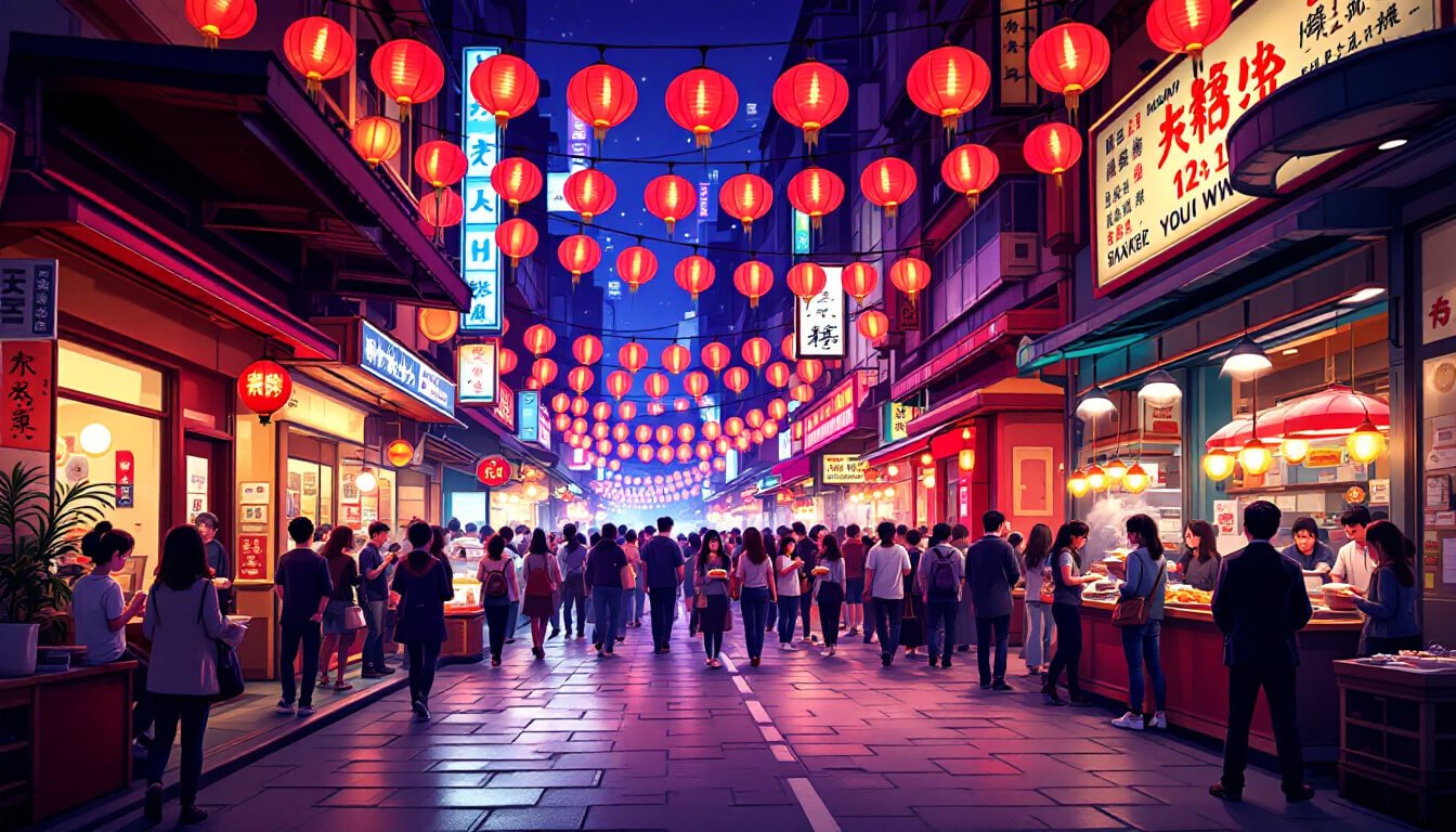 Crowd at Ningxia Night Market Taipei alley