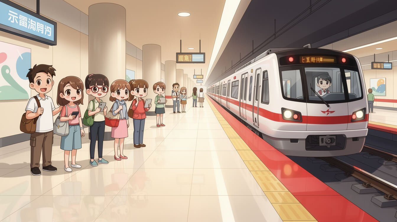 Taipei MRT train arriving at station