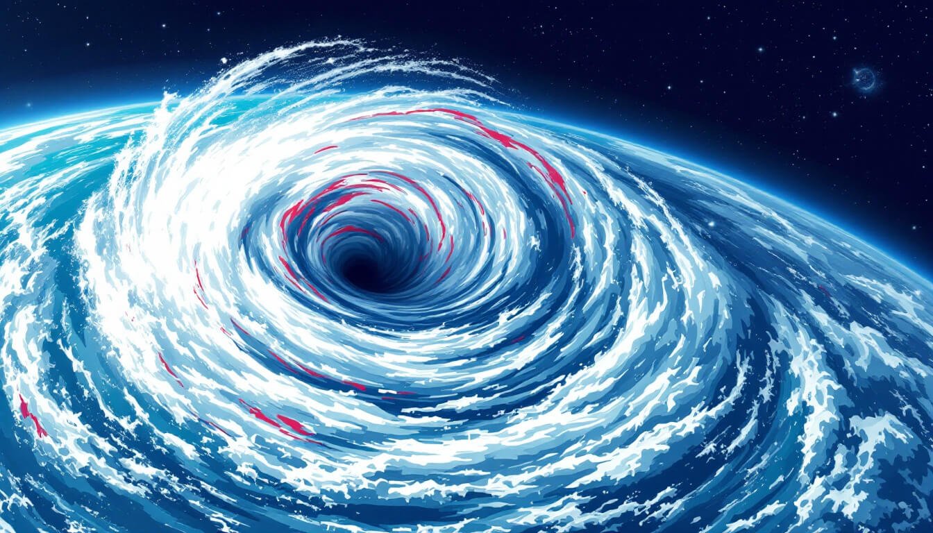 Satellite view of typhoon spiral over Taiwan