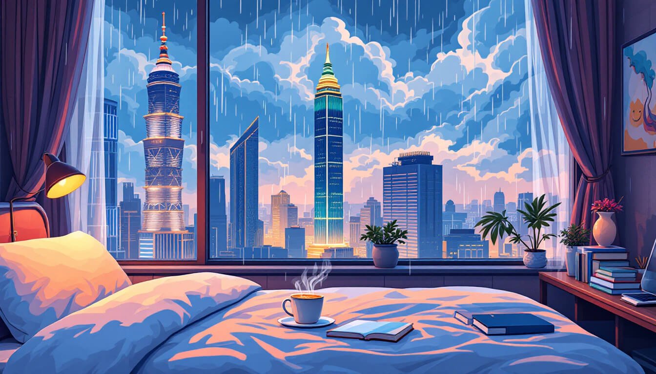 Cozy Taipei hotel room during Taipei taiwan typhoon