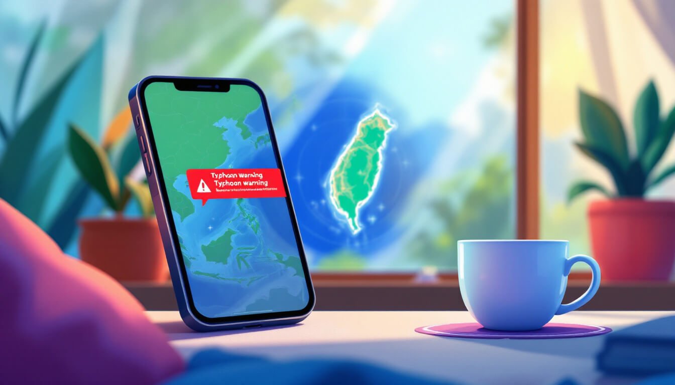 Smartphone showing Central Weather Administration typhoon warning