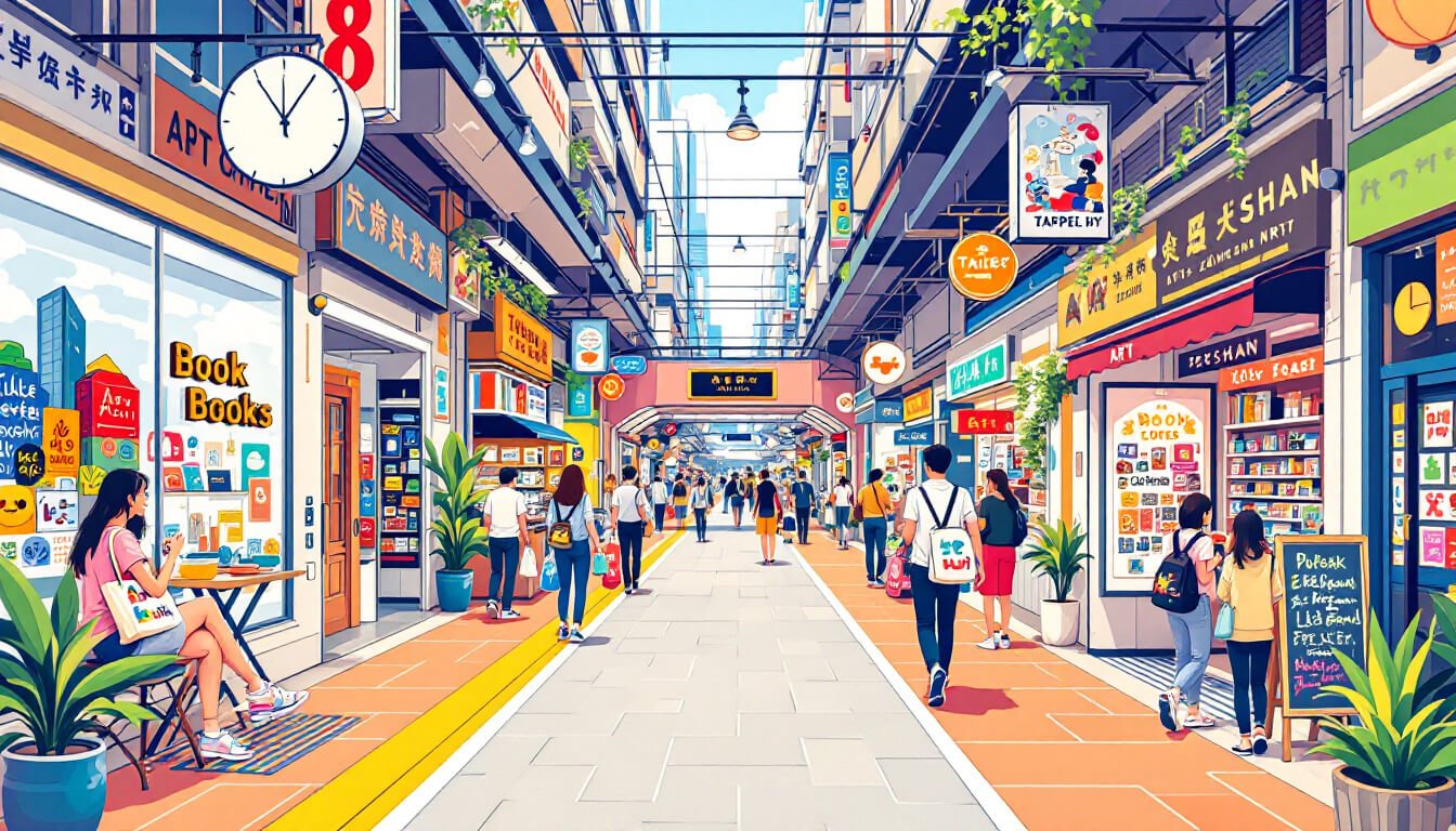 台北中山區捷運站,地下有書街和咖啡館