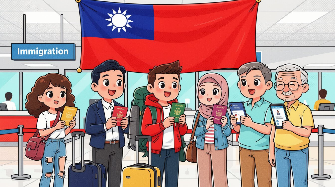 travelers filing taiwan arrival card at immigration