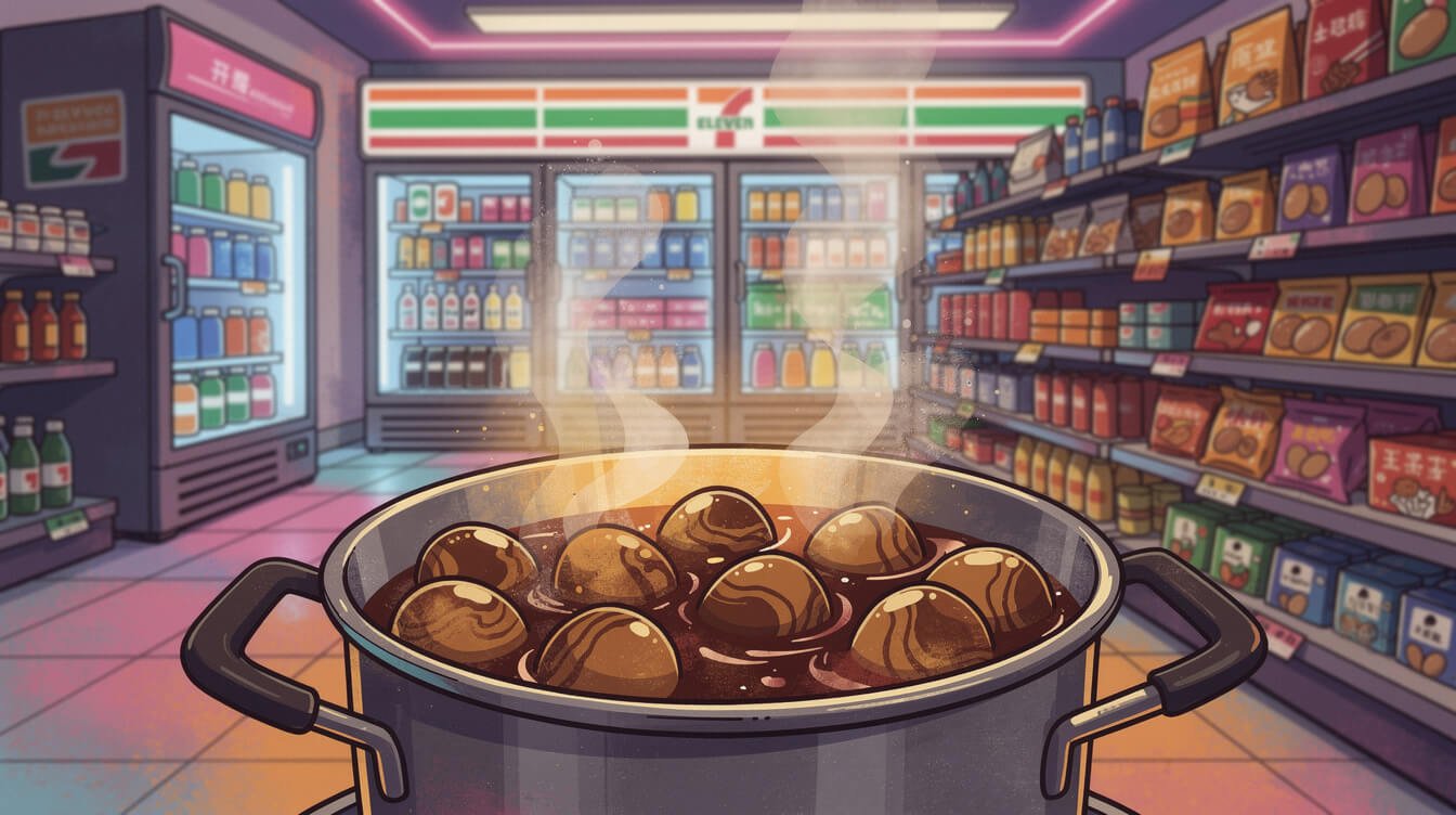 Taiwan 7-Eleven tea egg pot bubbling on the counter
