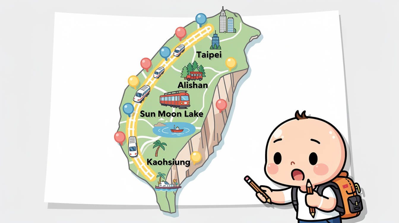 Taiwan trip itinerary length map