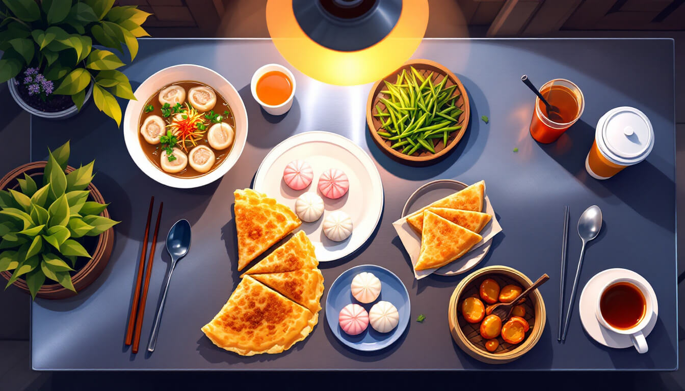 Eastern Taiwanese night market dishes including wontons, mochi and scallion pancake