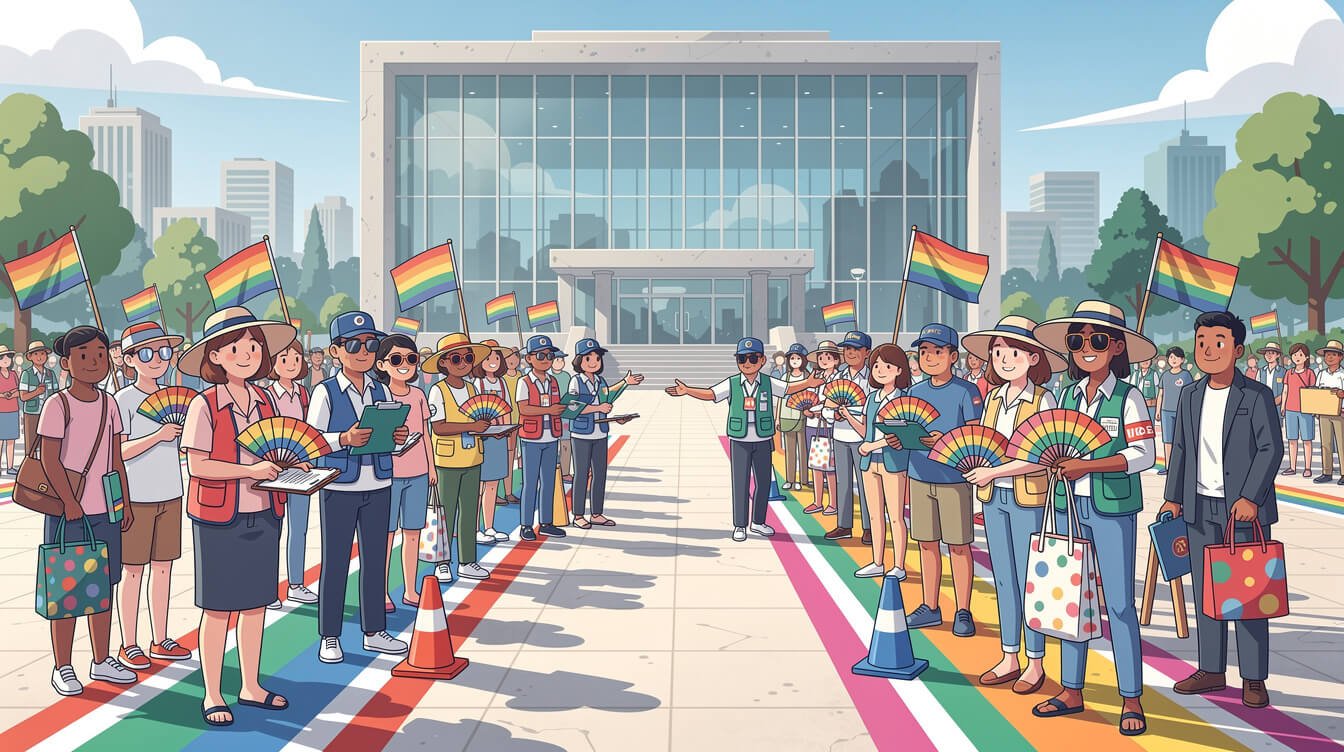 Crowds assembling at Citizen's Plaza in front of Taipei City Hall before the Taipei Pride parade