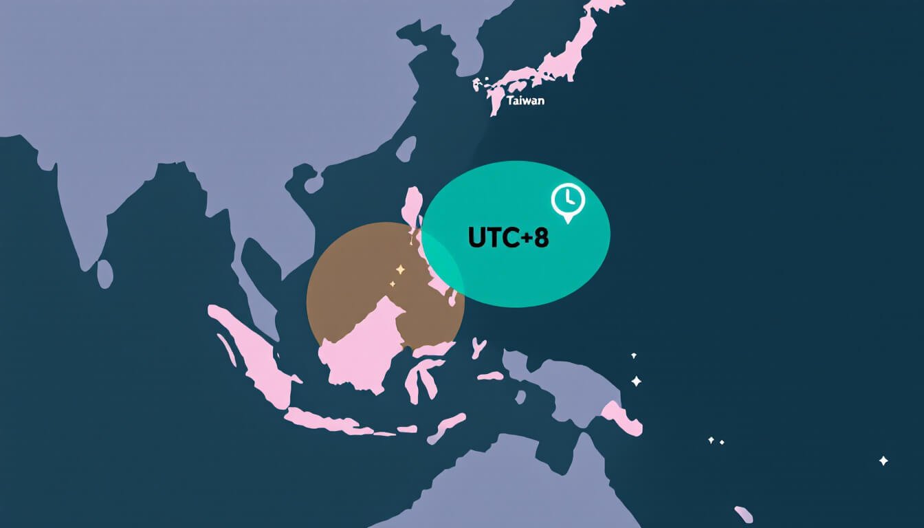 taipei time now UTC+8 timezone map Asia