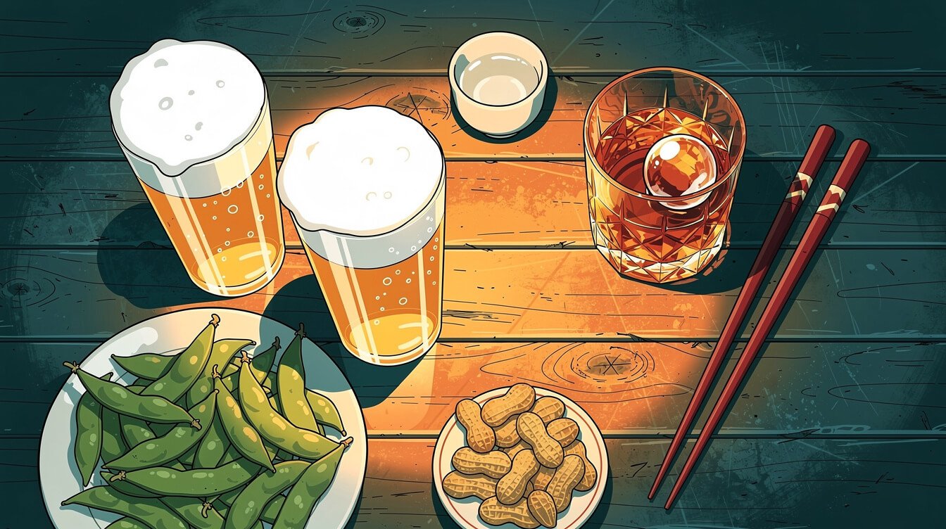 Taiwan Beer, kaoliang and Kavalan whisky on a night stall table