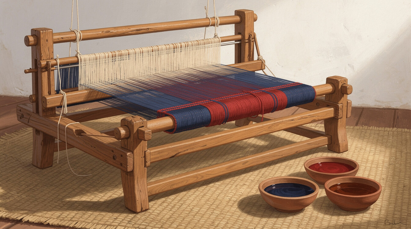 Traditional backstrap loom with undyed and naturally dyed threads