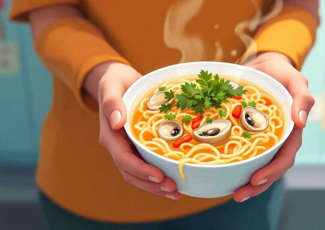 A bowl of Taiwanese oyster mianxian thread noodle soup