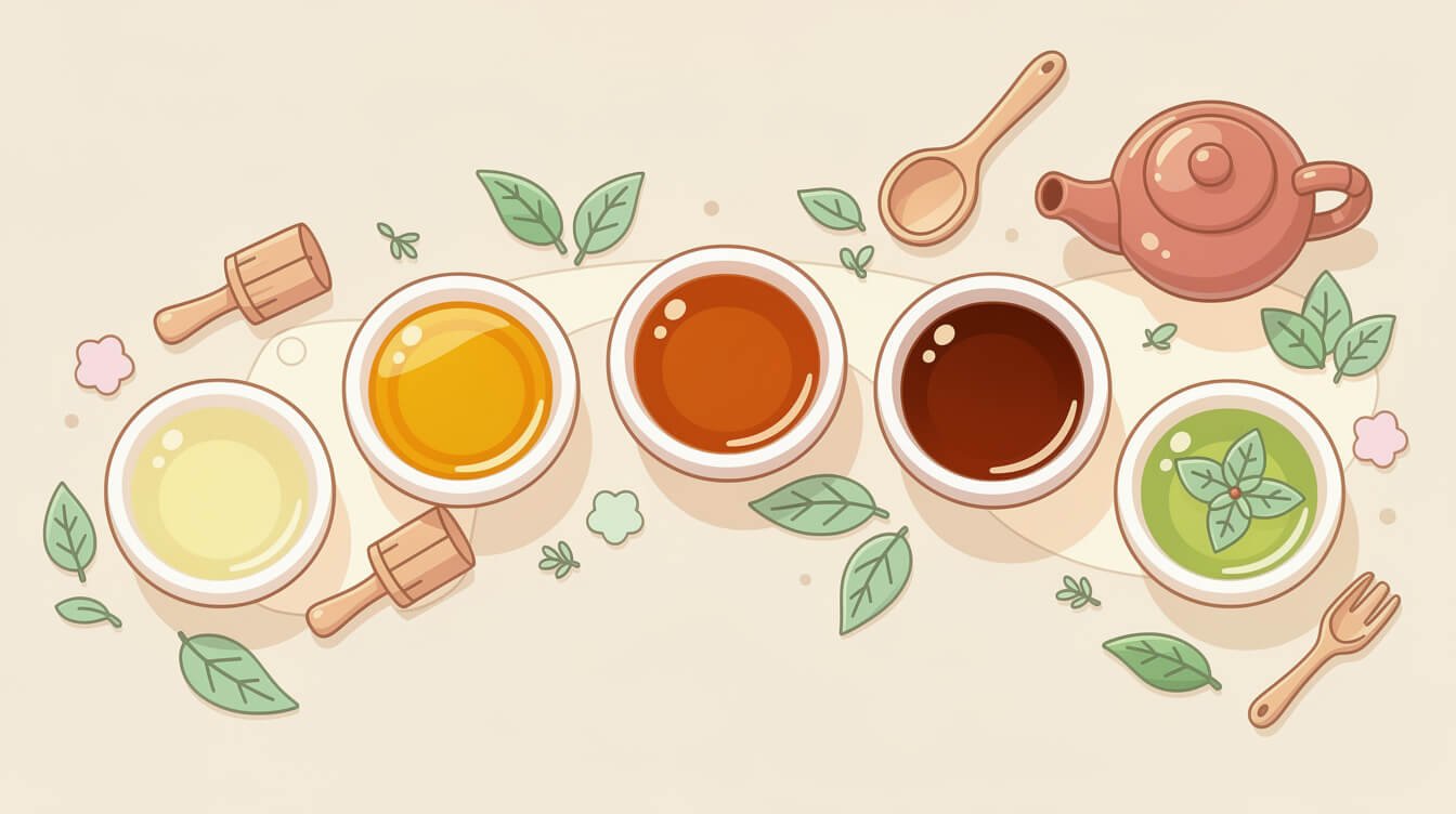 five essential taiwan oolong tea varieties in ceramic cups