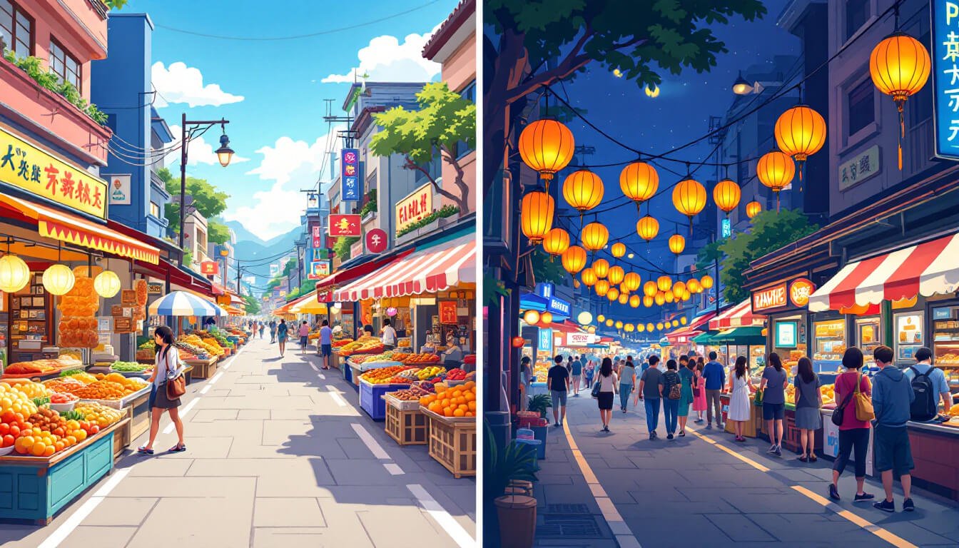 Taiwan day market vs night market comparison