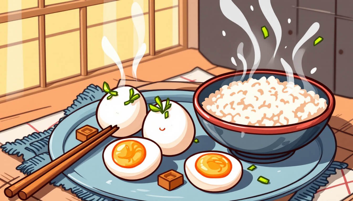 Taiwanese tea eggs served with steamed rice
