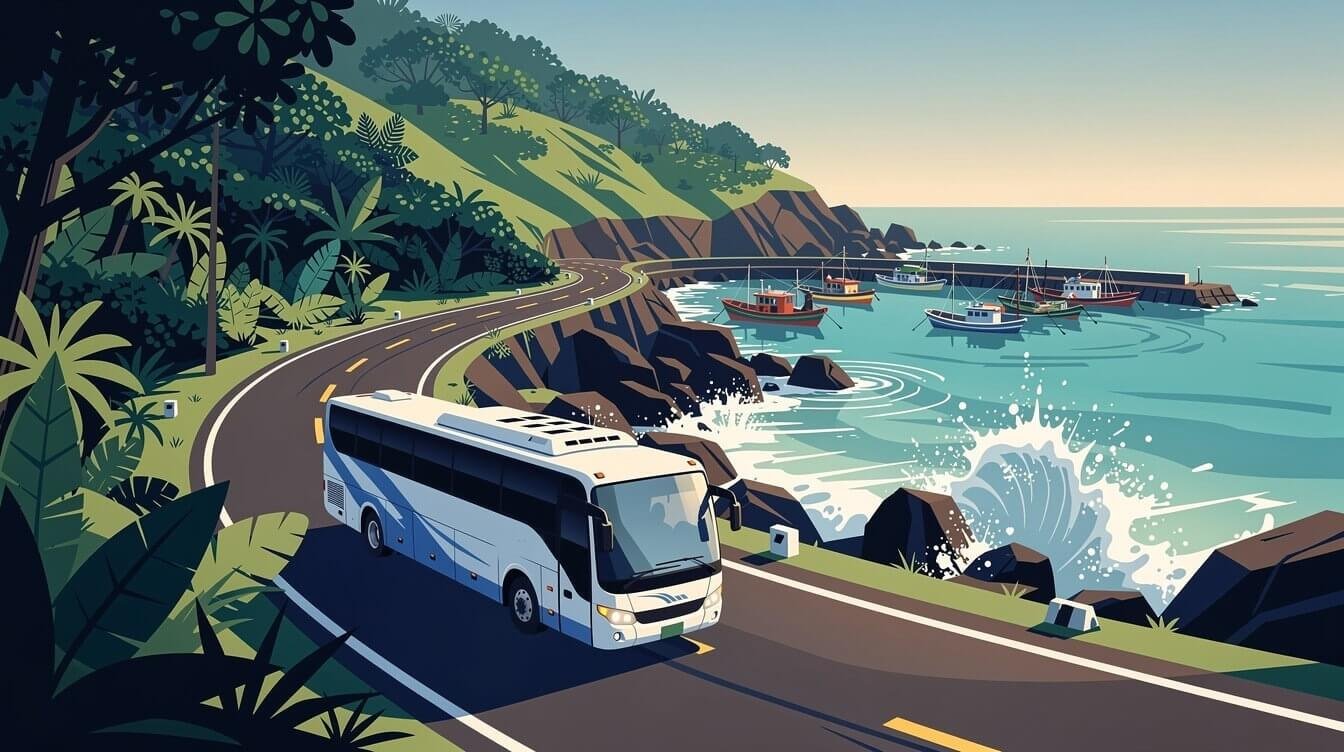 Intercity coach on the north coast highway to Yehliu