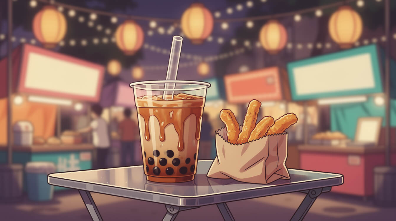 Brown sugar boba milk on a Taiwanese night market table