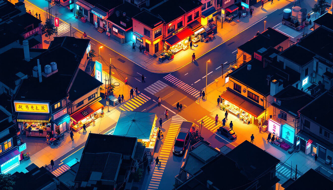 Linjiang Night Market and Tonghua Street crossing in a cross shape at night