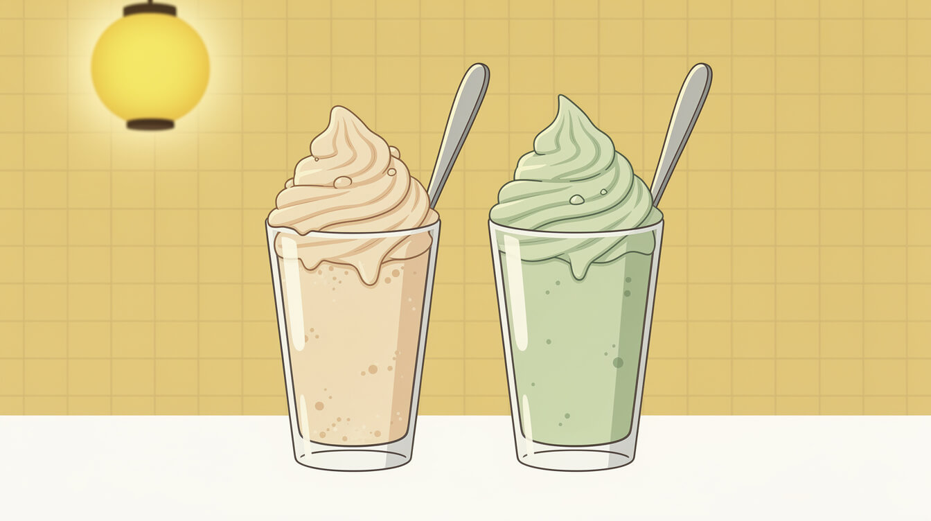 Two glasses of hand-whipped paopao ice, peanut and mung bean